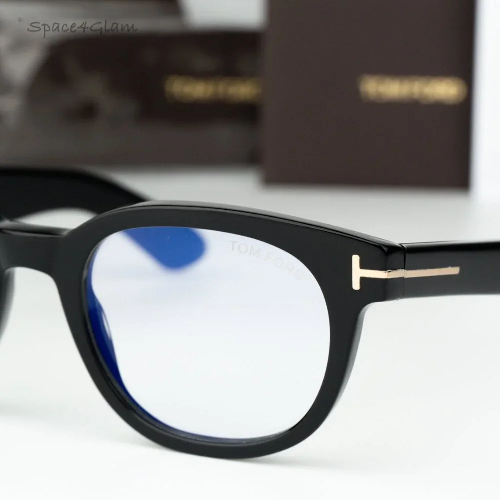 Tom Ford Women Eyeglasses Black Blue Light Block Round FT5807-B/O 001 BRAND NEW